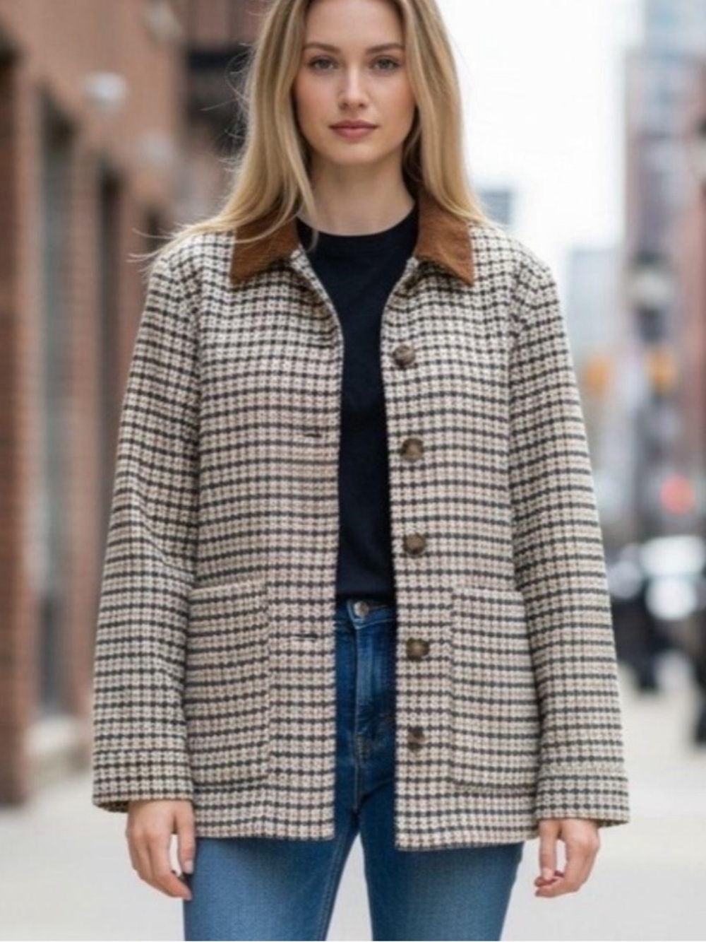 Joie Plaid Wool Blend Barn Jacket